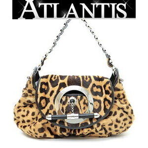 Christian Dior Hobo Shoulder Bag Leopard Porcelain Leather